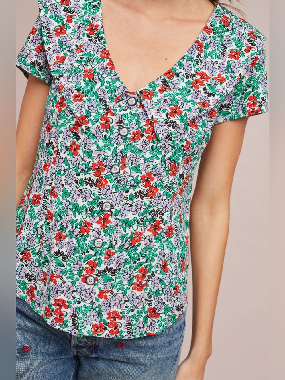 Anthropologie Maeve Austen Collared Button Down Floral Blouse